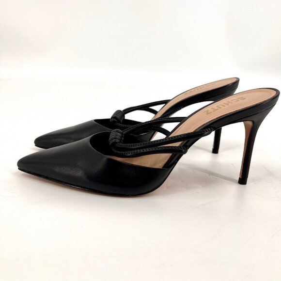Schutz Lela Women’s Size 8B Black Leather Knotted Strap Slide Pointed Toe Heels - Picture 5 of 16